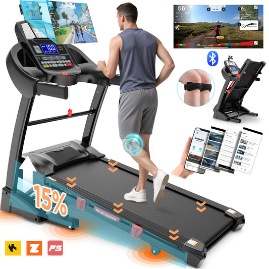 4.5HP Folding Treadmill with 15% Auto Incline for Home, Portable Treadmill 300 LBS, Powerful Motor, Shock-Absorbing Deck, 64 Preset Programs, 10 MPH, Space-Saving Design for Home Fitness