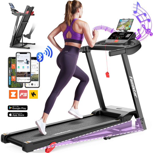 Treadmill for Home, 2.5HP Folding Treadmill 300LBS Capacity, Incline Treadmill with 3 Slopes, 7.5MPH Speed, 64 Preset Programs, Shock Absorption, APP Control