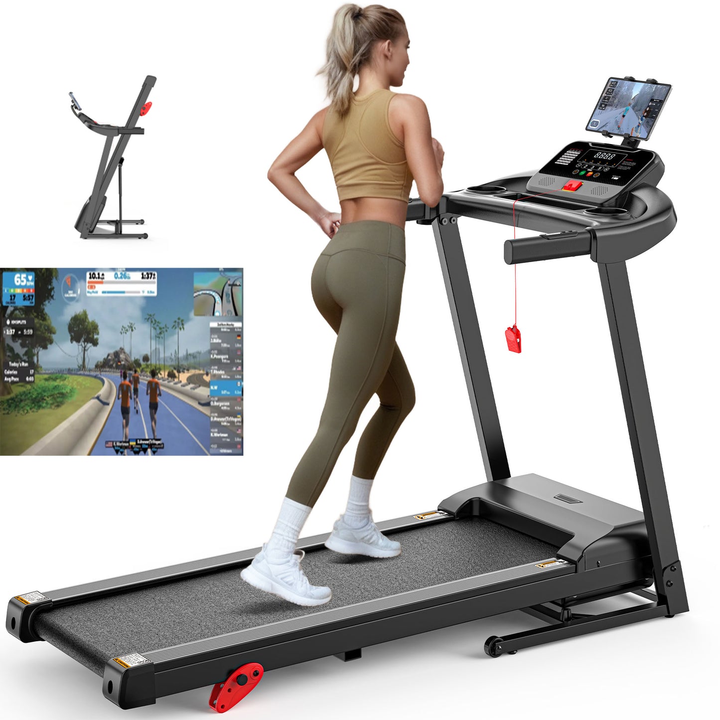 FaayFian 300 LBS Capacity Pro Folding Treadmills for Home , 2.75HP Motor, 3 Incline Levels, 0.6-7.5MPH, Wide Shock Absorption Belt, 64 Workouts, Compact for Running & Jogging Exercise Machine