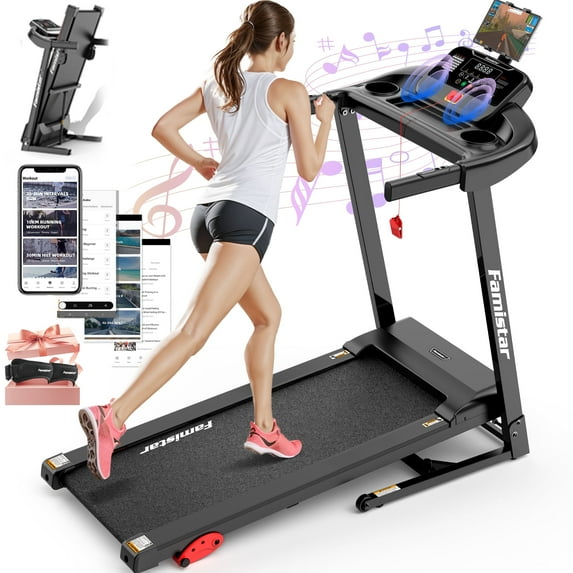 Treadmill for Home, Portable Folding Electric Exercise Treadmill with Adjustable Incline, APP Control, 64 Programs, 300 lb Capacity, 7.5MPH, Bluetooth Speakers, Running Walking Jogging, 12/23 Update