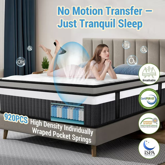 King Size Mattress, 14 Inch Gel Memory Foam King Mattress for Cooling Night & Pressure Relief, Medium Plush Feel with Motion Isolating