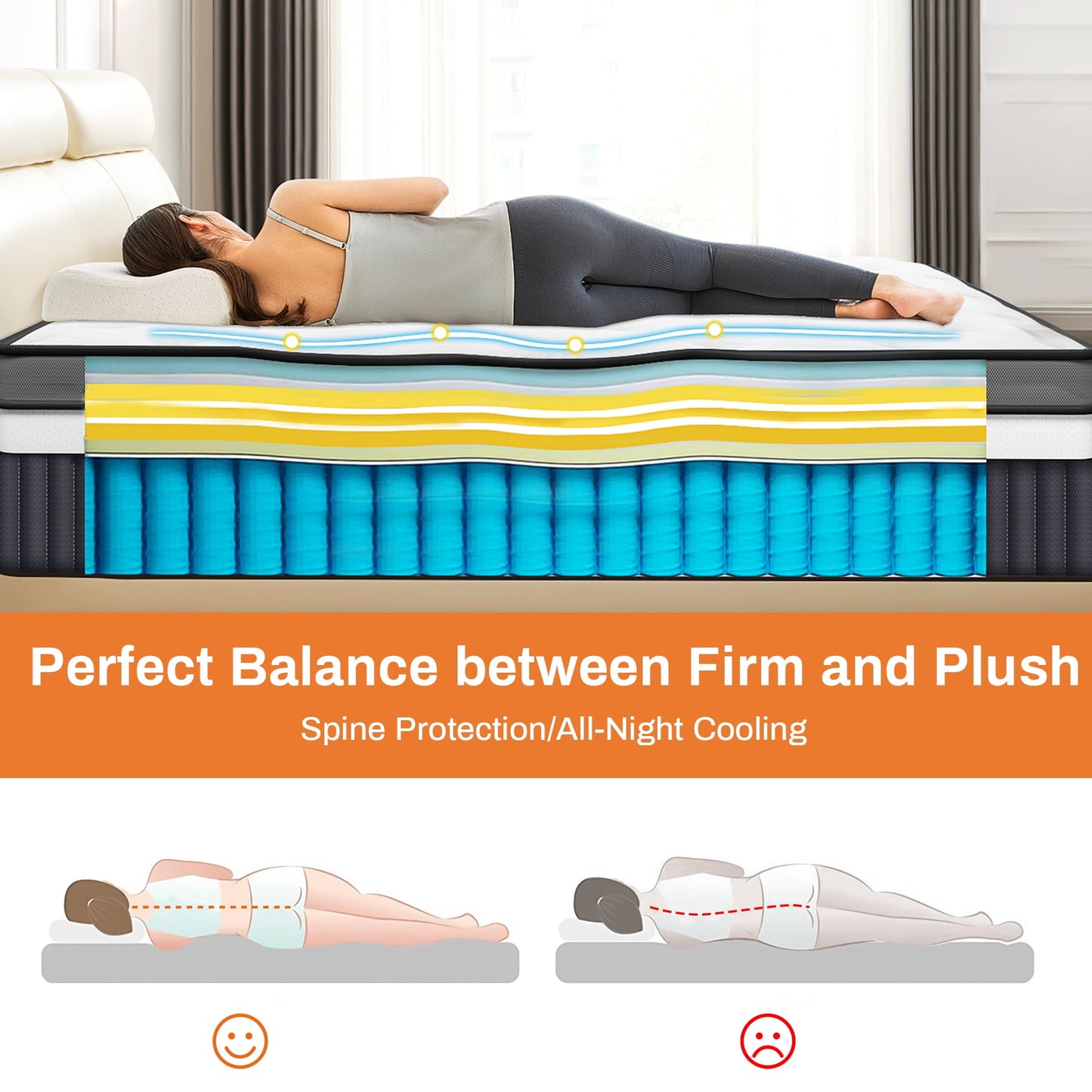 Campmoy 14inch Queen Mattress, Memory Foam Mattress, Bed in a Box, Medium Firm, Zoned Pressure Relief