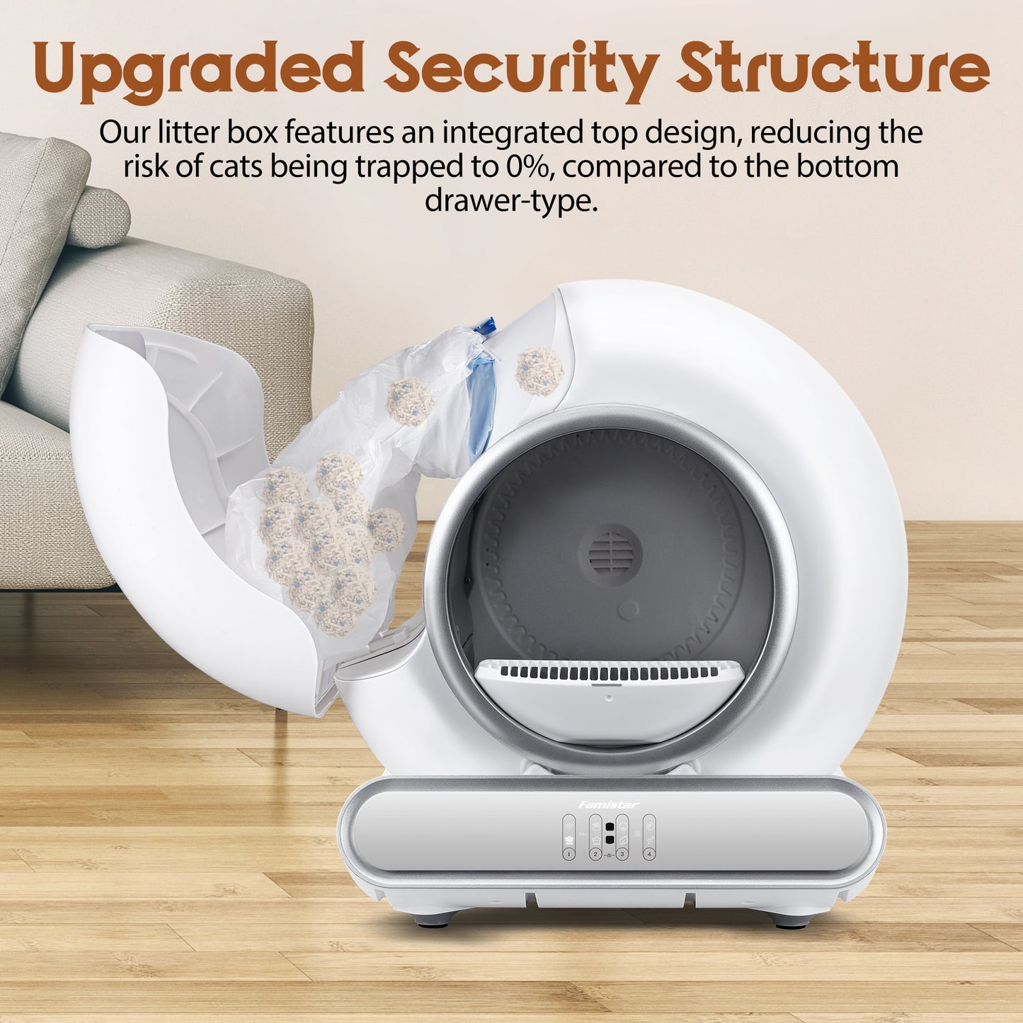 Self Cleaning Cat Litter Box, Automatic Litter Box w/ Liner, Dual Sensor Protection for Multi Cat