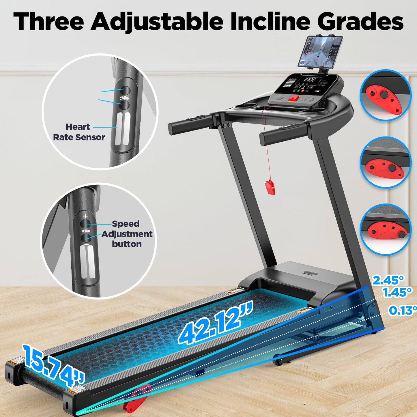 MAJUNES Folding Treadmill, 2.5HP Treadmill for Home, Treadmill 300lbs Capacity with Incline