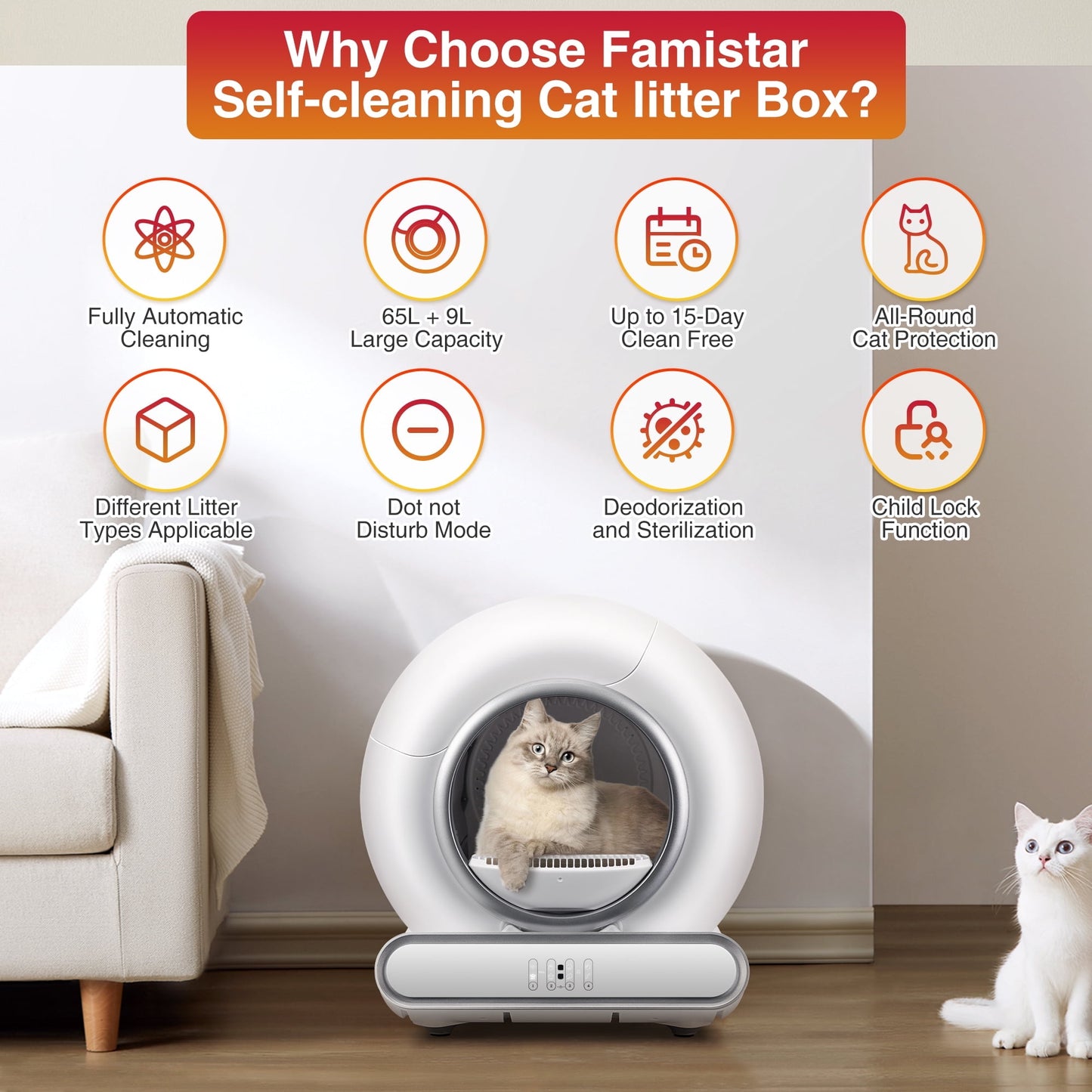 Campmoy Smart Automatic Self-Cleaning Cat Litter Box for Multi-Cat w/ App Control, Dual Safety Protection