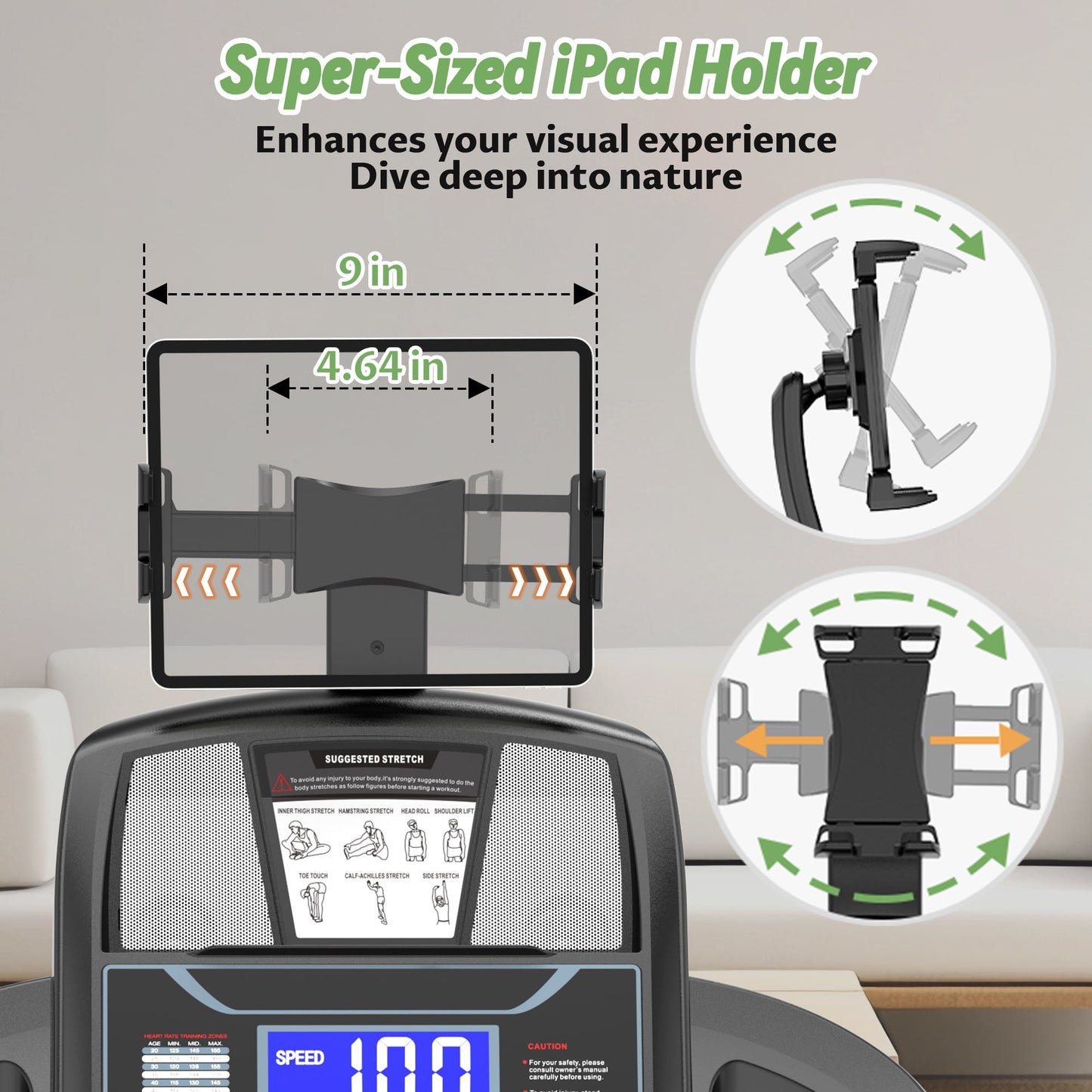 4.75HP Portable Treadmill 300lbs Capacity,10MPH Folding Treadmill for Home, 15 Levels Auto Incline