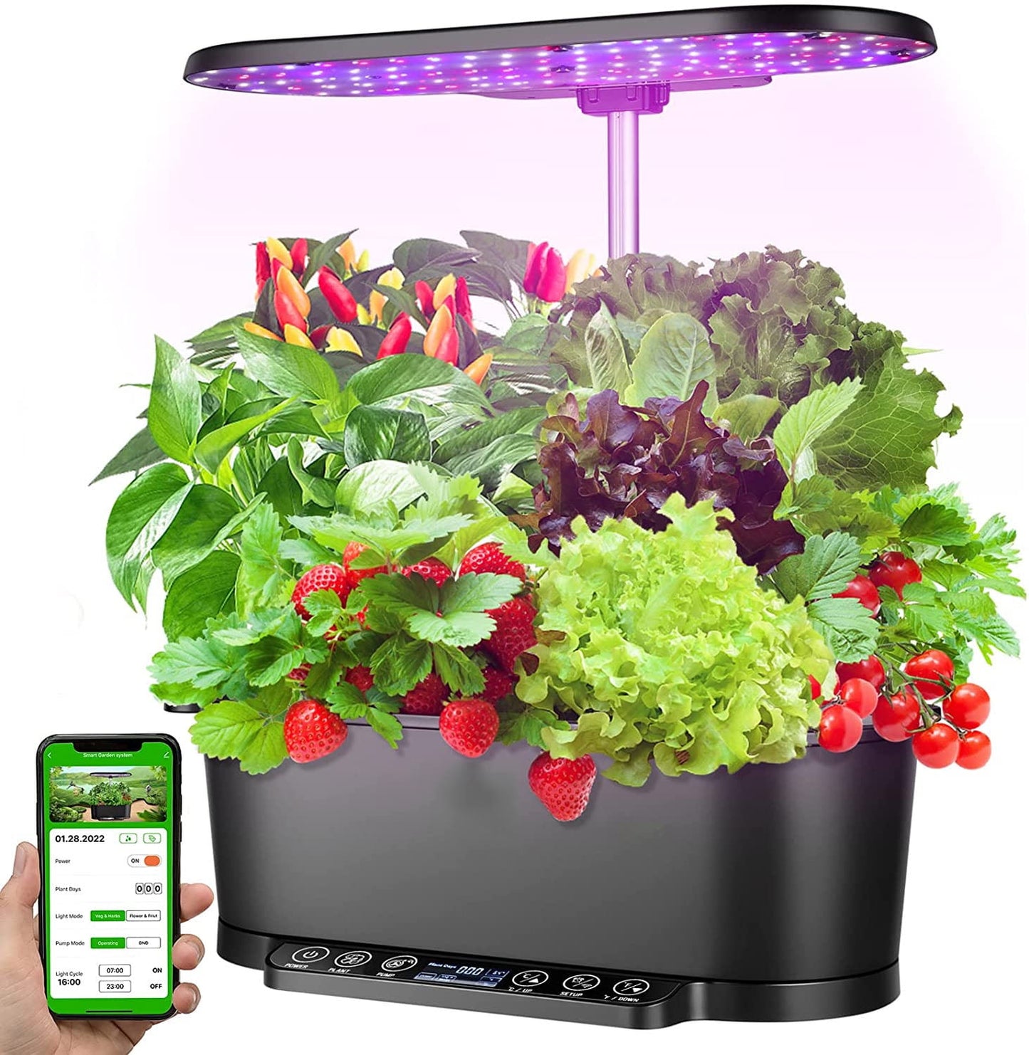WiFi Smart Indoor Garden Kit with Up to 30¡± Adjustable Height, 15 Pods Hydroponics Growing System with Alert and APP Control, Digital LCD Screen, 5.5L Big Water Tank, Auto Cycle Timer, Pump System