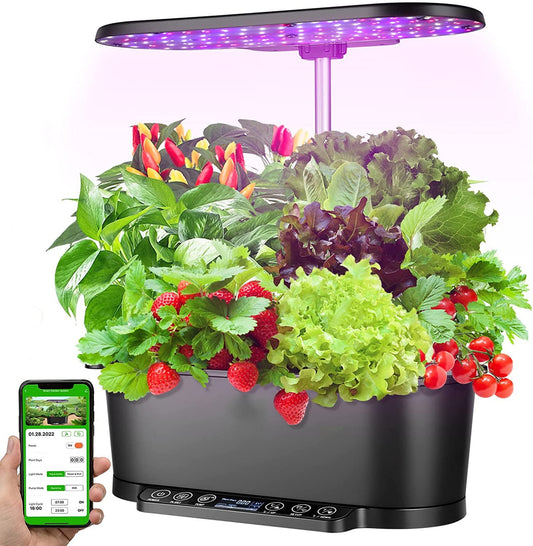 WiFi Smart Indoor Garden Kit with Up to 30¡± Adjustable Height, 15 Pods Hydroponics Growing System with Alert and APP Control, Digital LCD Screen, 5.5L Big Water Tank, Auto Cycle Timer, Pump System