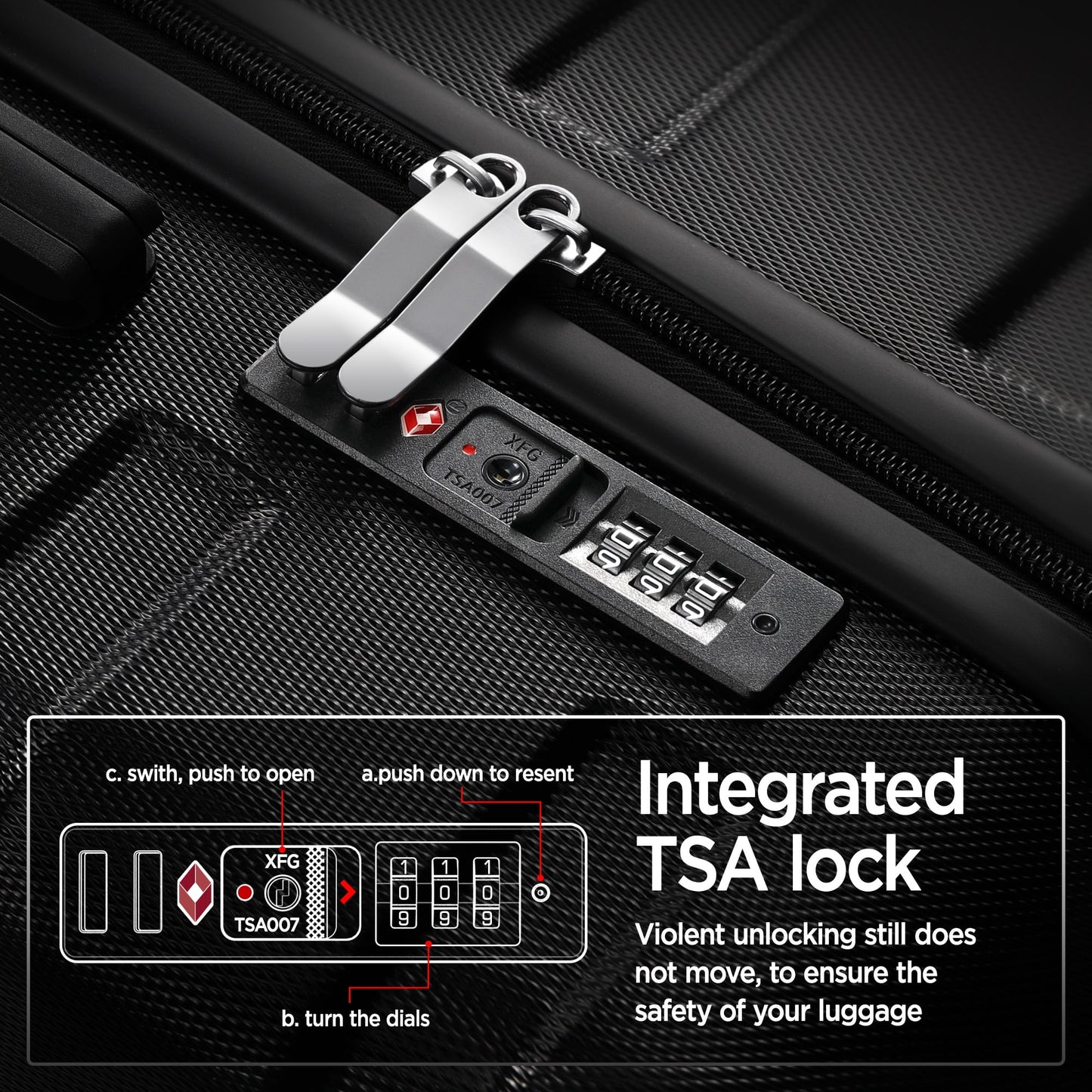 WNANEEZ 4 Pcs Hardside Luggage Sets, Lightweight Suitcase with Spinner Wheels,TSA Lock,14” Travel Case, 20" Carry-On Luggage, 24", 28" Checked Luggage, Black