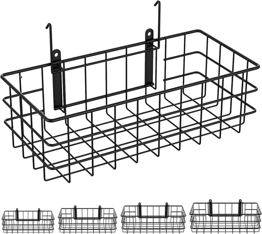 Famistar Upgrade 4-Pack Wire Mesh Baskets, Durable Wall Mount Metal Basket with hooks for Pegboard, Grid Panel or Screw to Wall, Multipurpose Wire Shelf Baskets for Garage, Cabinet, and Room Wall