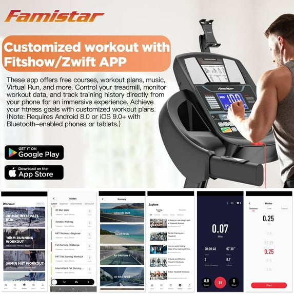 Famistar 5HP Foldable Treadmill w/ 15% Auto Incline, 400LB Treadmill for Home Jogging Walking, Personalized App Control