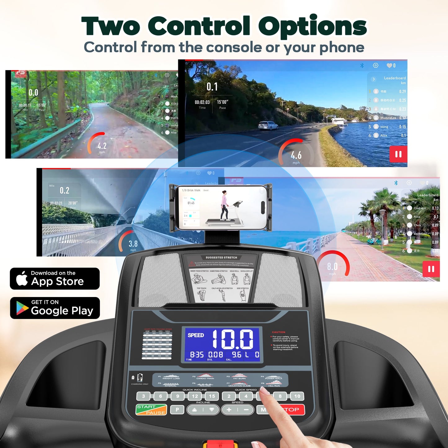 FaayFian Treadmills for Home, 4.75HP Quiet Brushless Folding Treadmill with Auto Incline, Dual Cushion System,Treadmill 300lb Capacity w/Holder for Cup & Phone, 64+3+3+1 Programs, Knee Gift