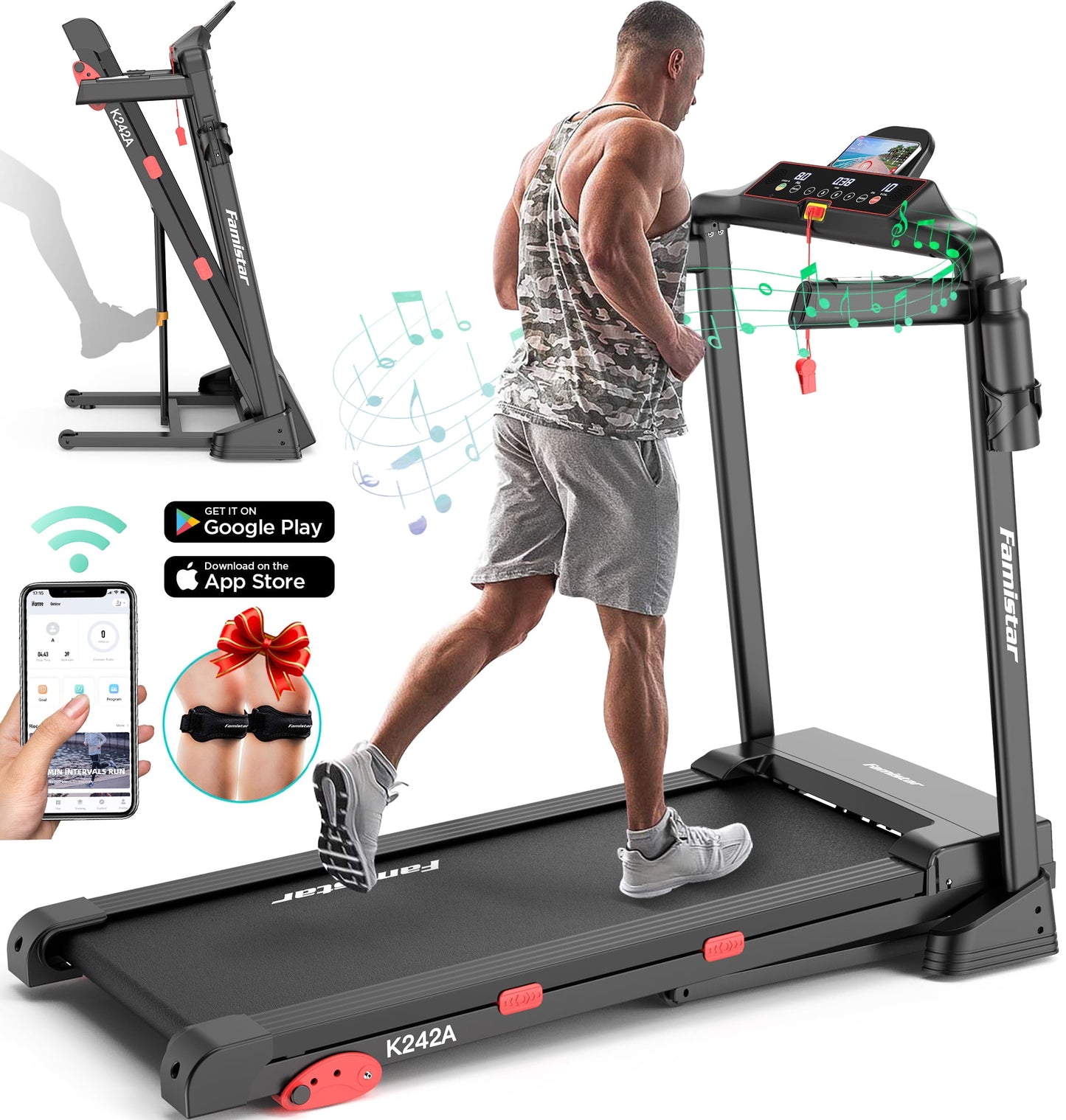 Folding Treadmill Clearance for Home with Adjustable Incline, Smart APP, 8MPH Speed, 250lbs, HiFi Bluetooth Speakers, 15 Programs 3 Modes, 3.0HP Foldable Compact Treadmill Walking Running Machine
