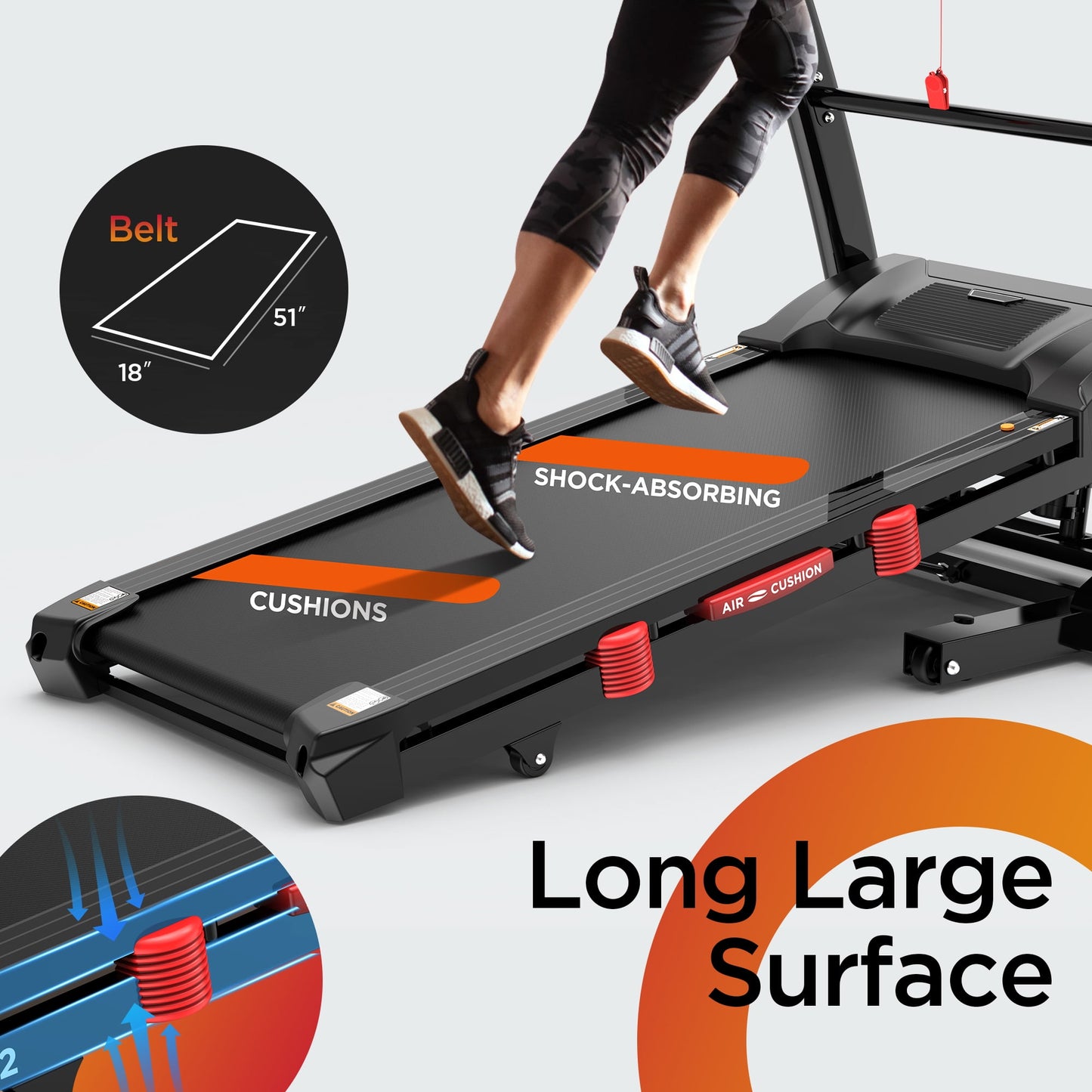 Qvamodo 5HP Foldable Treadmill w/ 300lb Capacity, 15% Auto Incline Treadmill, Smart APP w/ Training Course, 10MPH, 71 Preset Programs - for Home or Office Use, Portable Running and Walking Machine