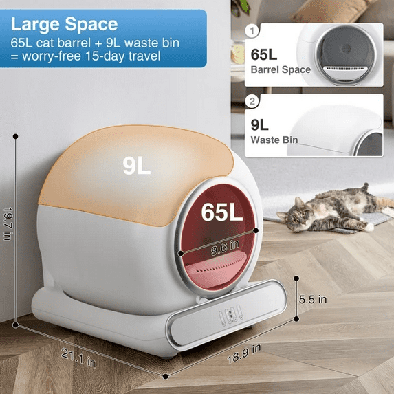 Qvamodo Smart Self-Cleaning Cat Litter Box - App-Controlled, Odor Removal, Large Capacity 65L