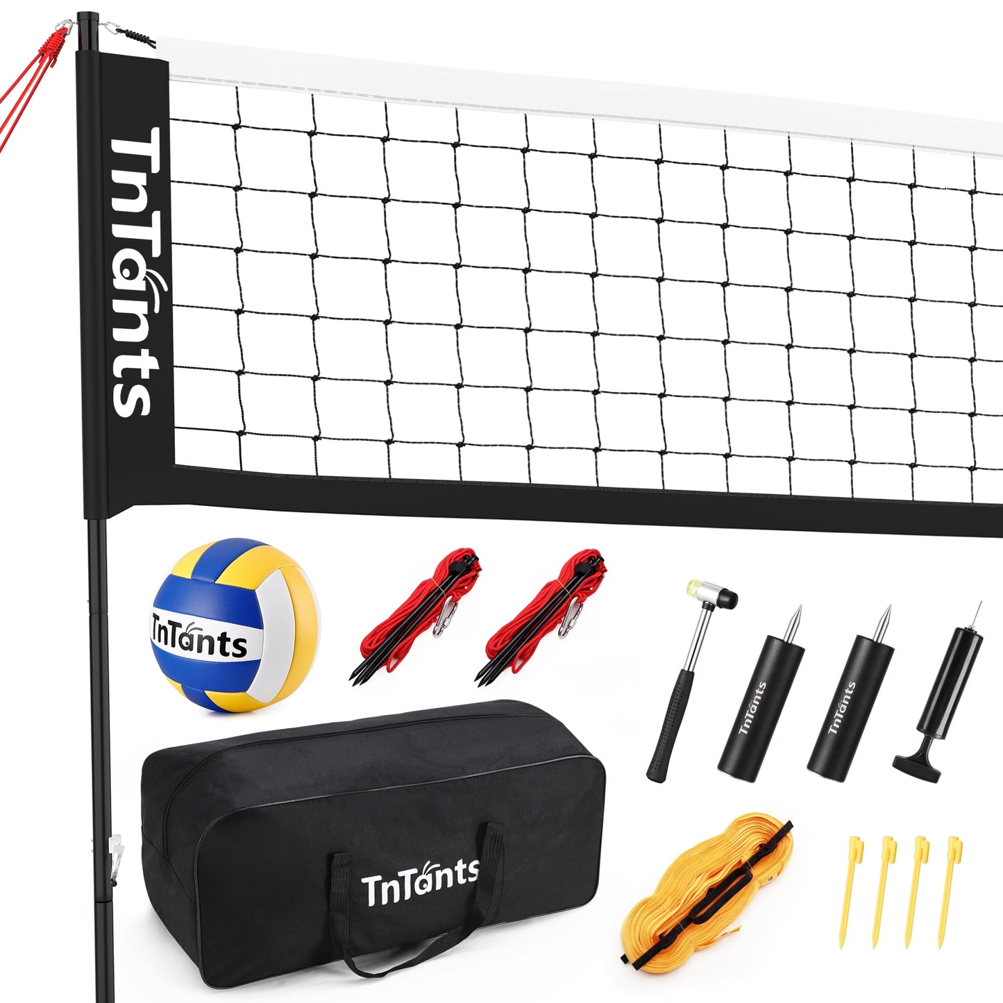 Famistar Portable Outdoor Volleyball Net Set System Include 32' x 3' Volleyball Net, Adjustable Height Steel Poles, PU Volleyball with Pump, Carry Bag, Borderline for Backyard Garden Beach