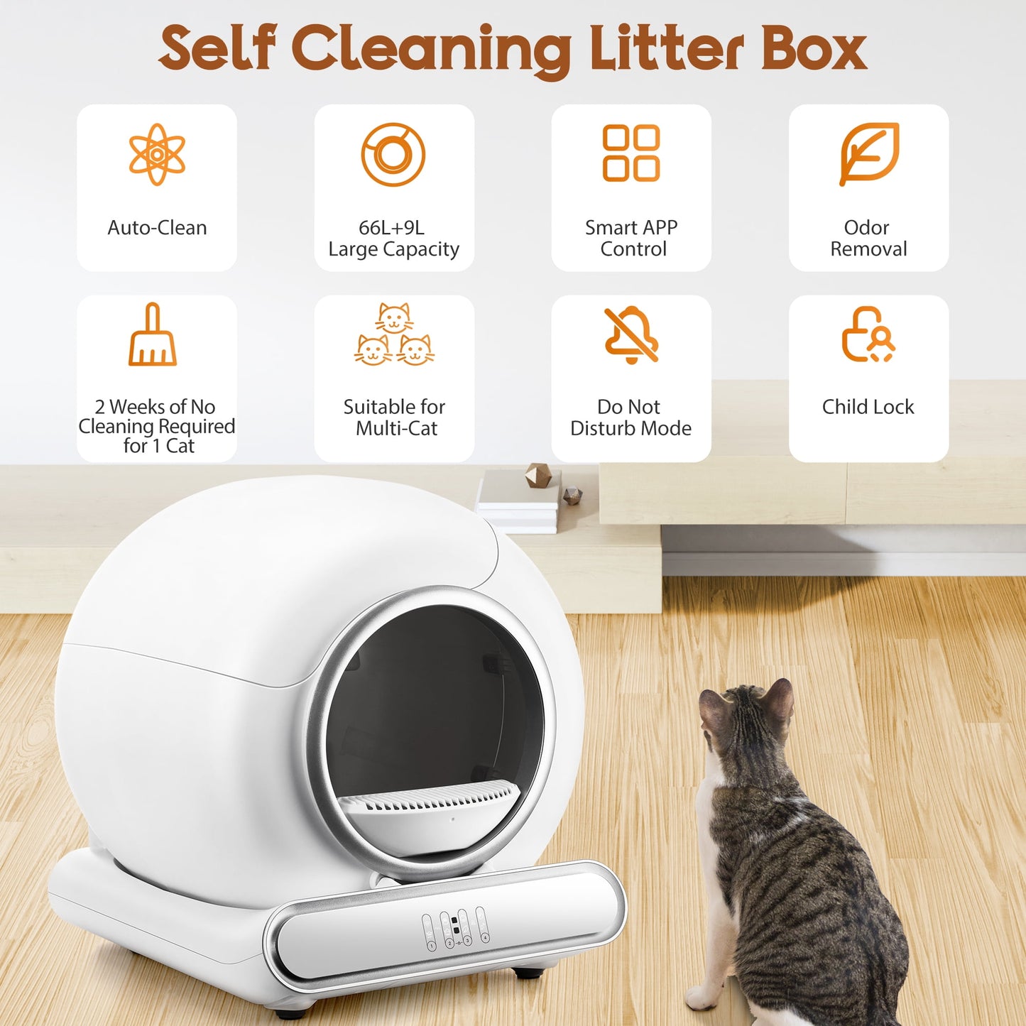 Self Cleaning Cat Litter Box, Automatic Litter Box w/ Liner, Dual Sensor Protection for Multi Cat