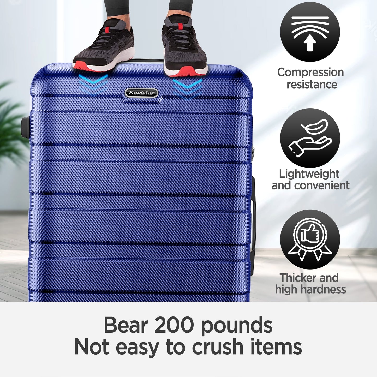 ODYAAZ Luggage Sets 4 Piece, Expandable ABS Durable Suitcases Sets, TSA Lock Travel Checked Luggage Sets Navy Blue