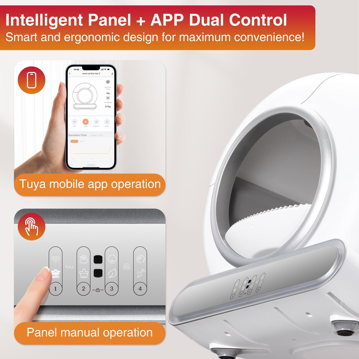Automatic Self Cleaning Cat Litter Box with Dual Way Control (APP + Panel), Cat Litter Box for Multi Cats