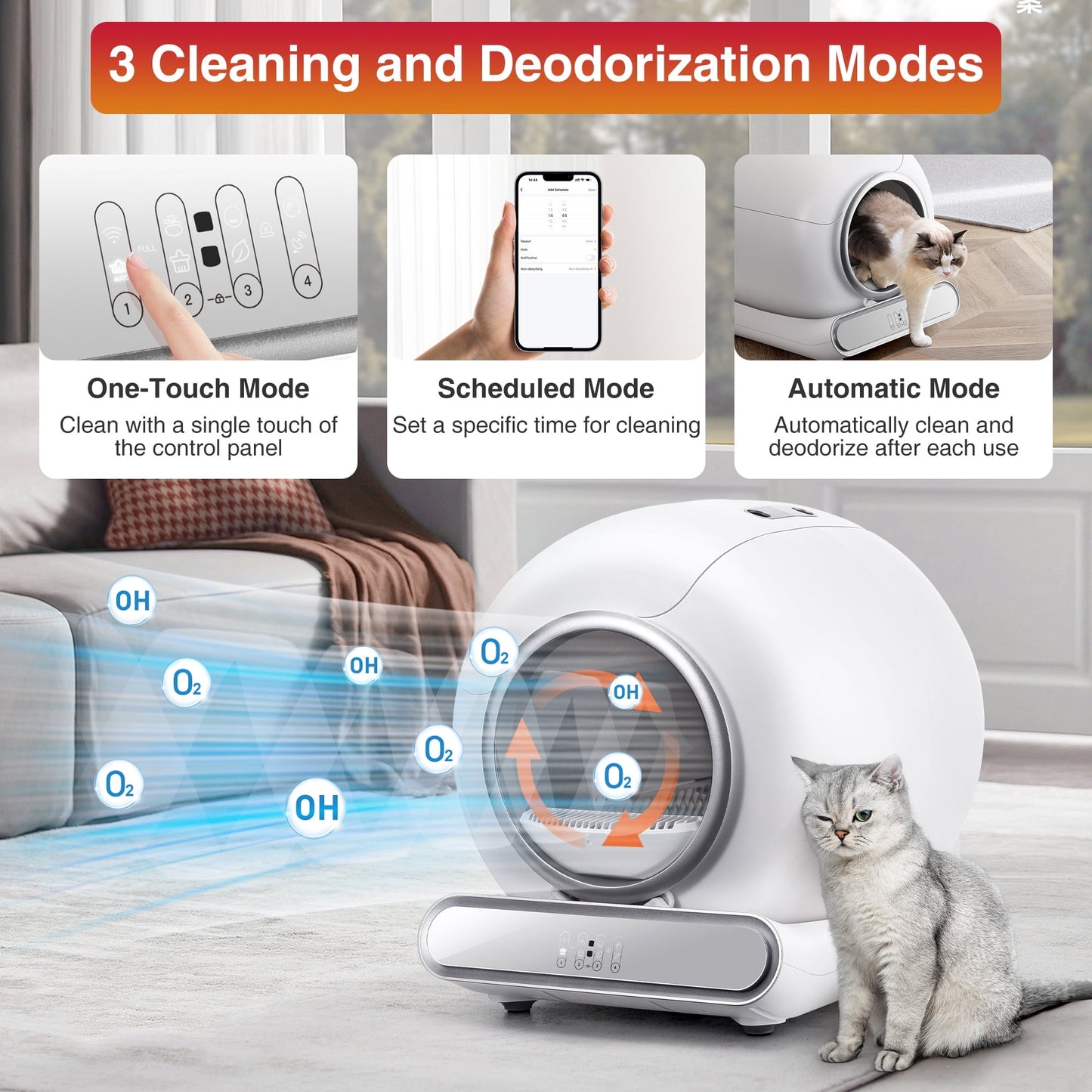 Automatic Cat Litter Box w/ Self-Cleaning & Odor-removal System, APP Remote Control, 64+9L, 18lb Capacity